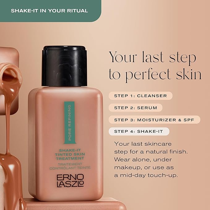 Erno Laszlo Shake-It Tinted Skincare Treatment, Medium Face Tint for Warmer Complexions, Beautiful Skin Tone, Controls Oil, Natural Matte Finish (3 Fl Oz)-Velvo Beauty