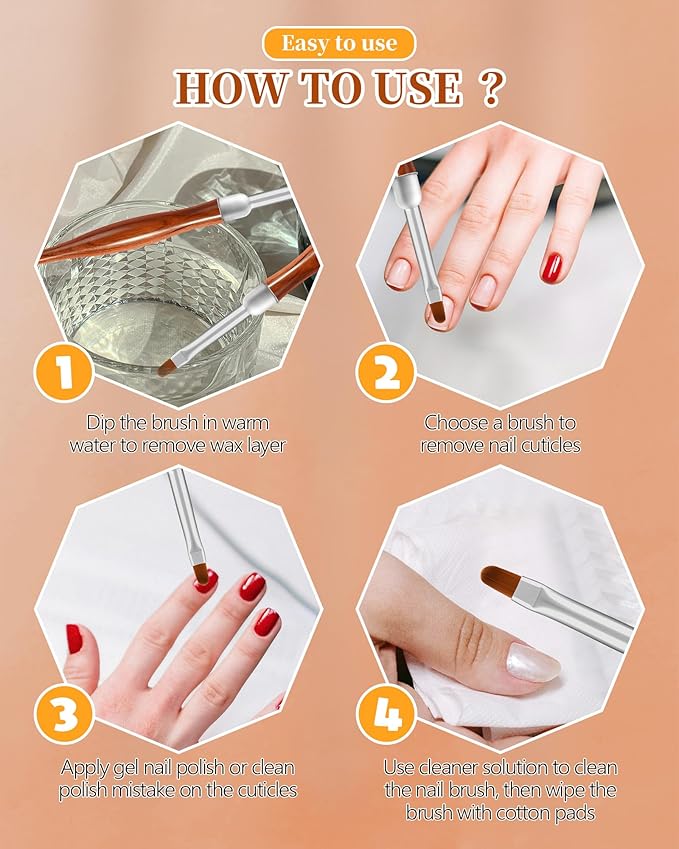 3PCS Nail Art Clean Up Brushes, Round/Angled/flat Acetone Resistant Gel Nail Polish Remover Brush, Nail Brushes for Tidying Up Polish Mishaps on Cuticles, and Nail Art Designs（Wood color）-Velvo Beauty