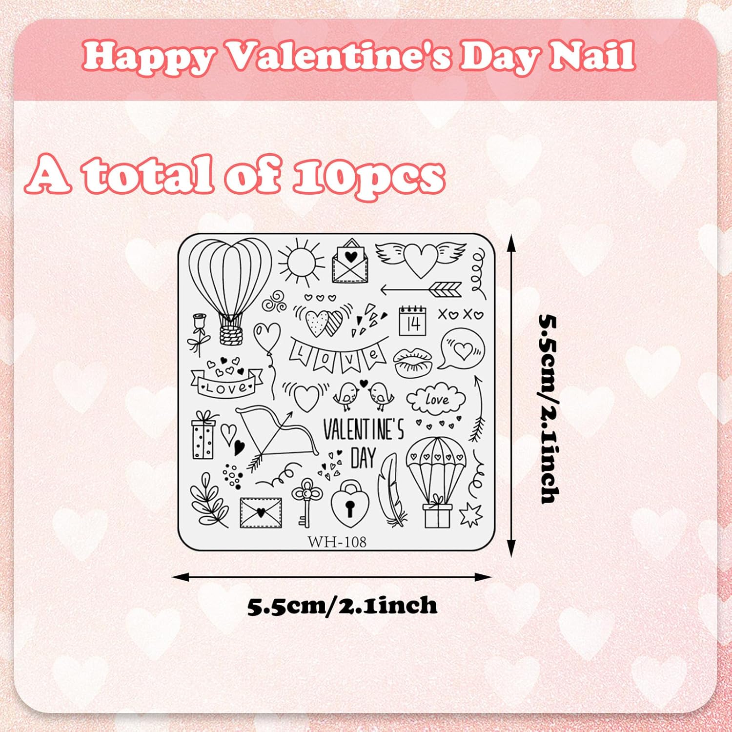 Whaline 10Pcs Valentine's Day Nail Art Stamping Plate Kit Romantic Love Heart Rose Design Nair Art Plate for Wedding Anniversary DIY Print Manicure Salon-Velvo Beauty