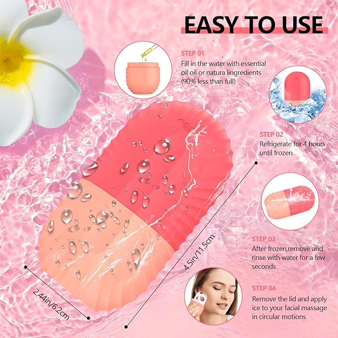 Ice Roller for Face and Eye, Silicone Ice Facial Roller Ice Holder, Face Ice Mold Skin Care, Face Icers Reusable Ice Cube Roller for Shrink Pores Anti Wrinkle Reduce Puffiness, Pink-Velvo Beauty