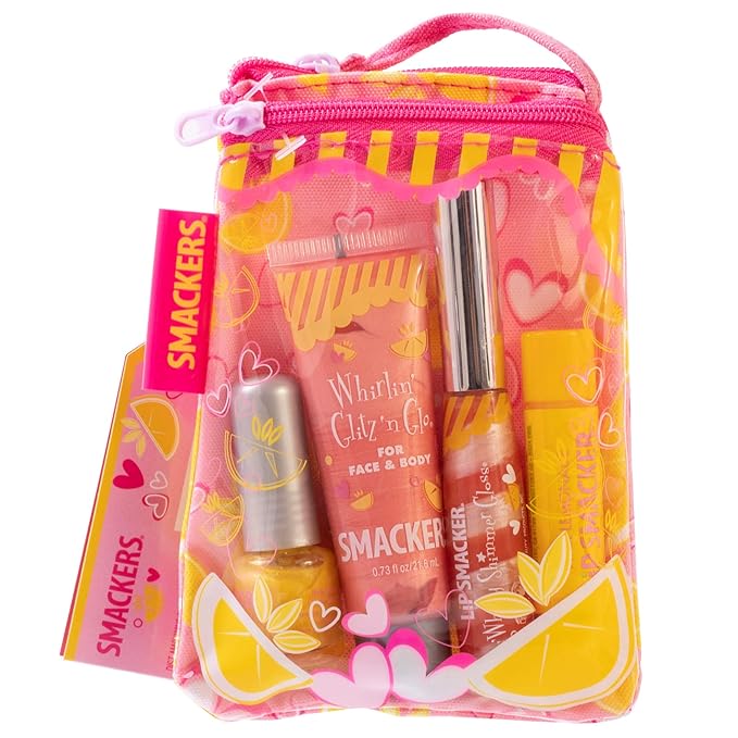 Lip Smacker Pink Lemonade Glam Bag Makeup Set for Girls | Lip Balm, Lip Gloss, Nail Polish, & Lotion | Christmas Make Up Collection | Holiday Present | Gift for Girls | Set of 4-Velvo Beauty