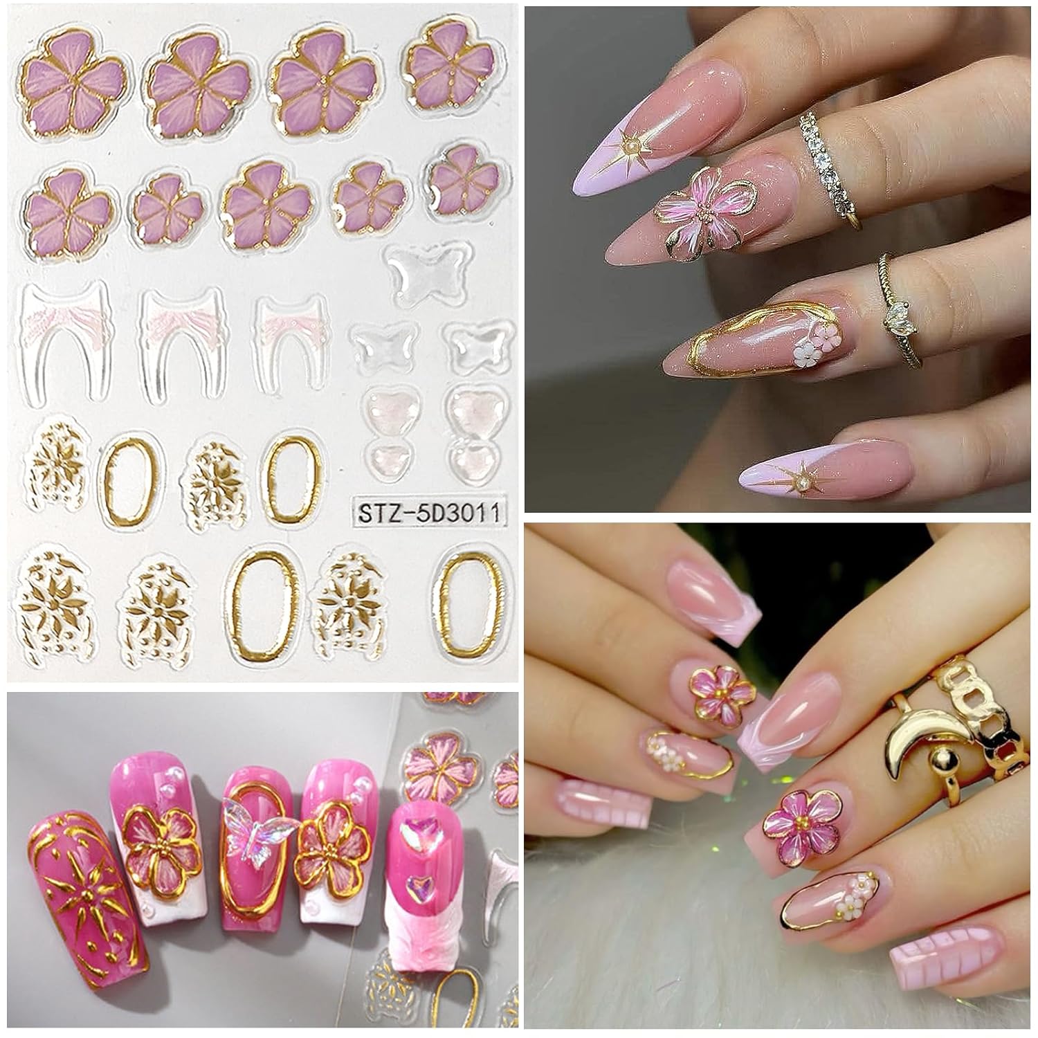 Flower Nail Art Stickers 5D Embossed Nail Decals Spring Summer Colorful Flower Nails Design Self-Adhesive 3D Accessories for Women Nails DIY Decoration(6 Sheets)-Velvo Beauty