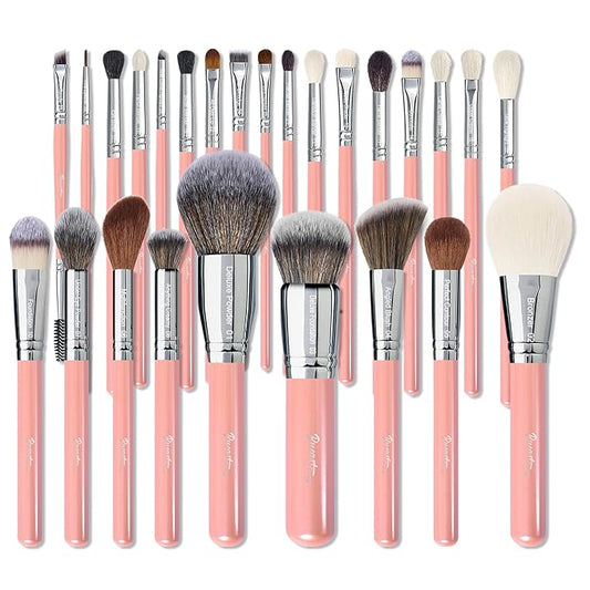 Bueart Design Makeup Brushes Set 26pcs Real Natural Goat Hair Professional labeled Foundation Face Blending Blush Concealers Eyeshadow Brush Set(26Pcs Pearl Pink)-Velvo Beauty