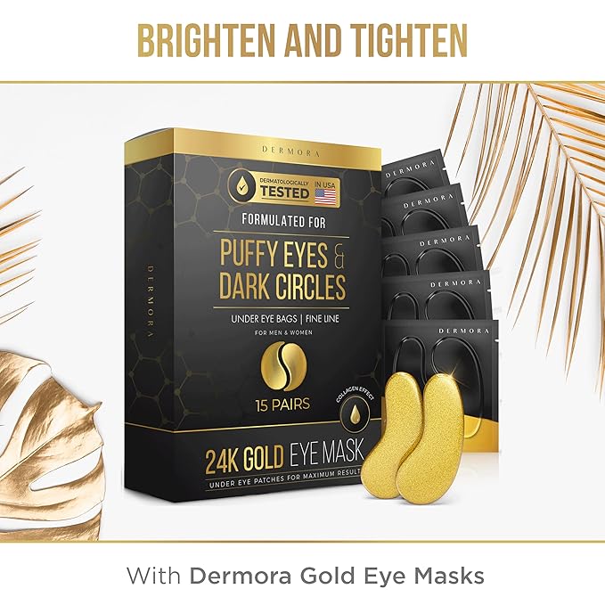 DERMORA Skin Treatment Mask 24K Gold Eye Mask - 20 Pairs Eye Gels - Rejuvenating Treatment for Dark Cirlce,Puffiness,Refresh,Revitalizing,Travel,Wrinkles-Velvo Beauty