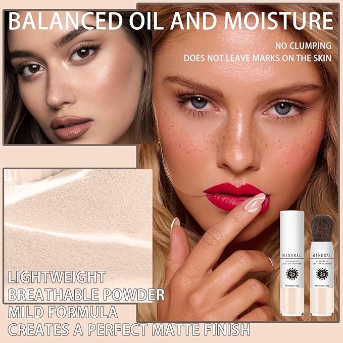 Mineral Sunscreen Setting Powder, SPF 35 Translucent Loose Powder, Mineral Brush Powder, Oil Control Natural Matte Finish, Lasting Lightweight Breathable for All Skin (#01 Translucent)-Velvo Beauty