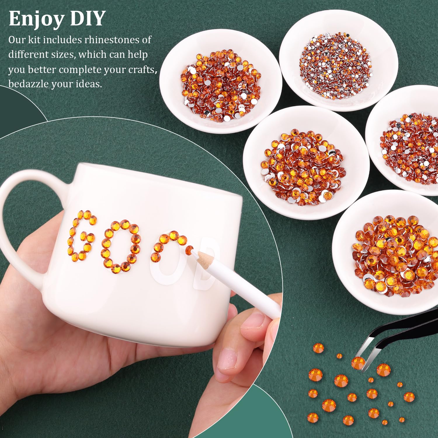 Resin Rhinestones for Crafting with B7000 Jewelry Glue, 1 Box Orange Flatback Crystals with 3Pcs 10ml Glue for Bedazzling Crafts DIY Nail Art Makeup，Non Hotfix Gems for Clothing Shoes-Velvo Beauty