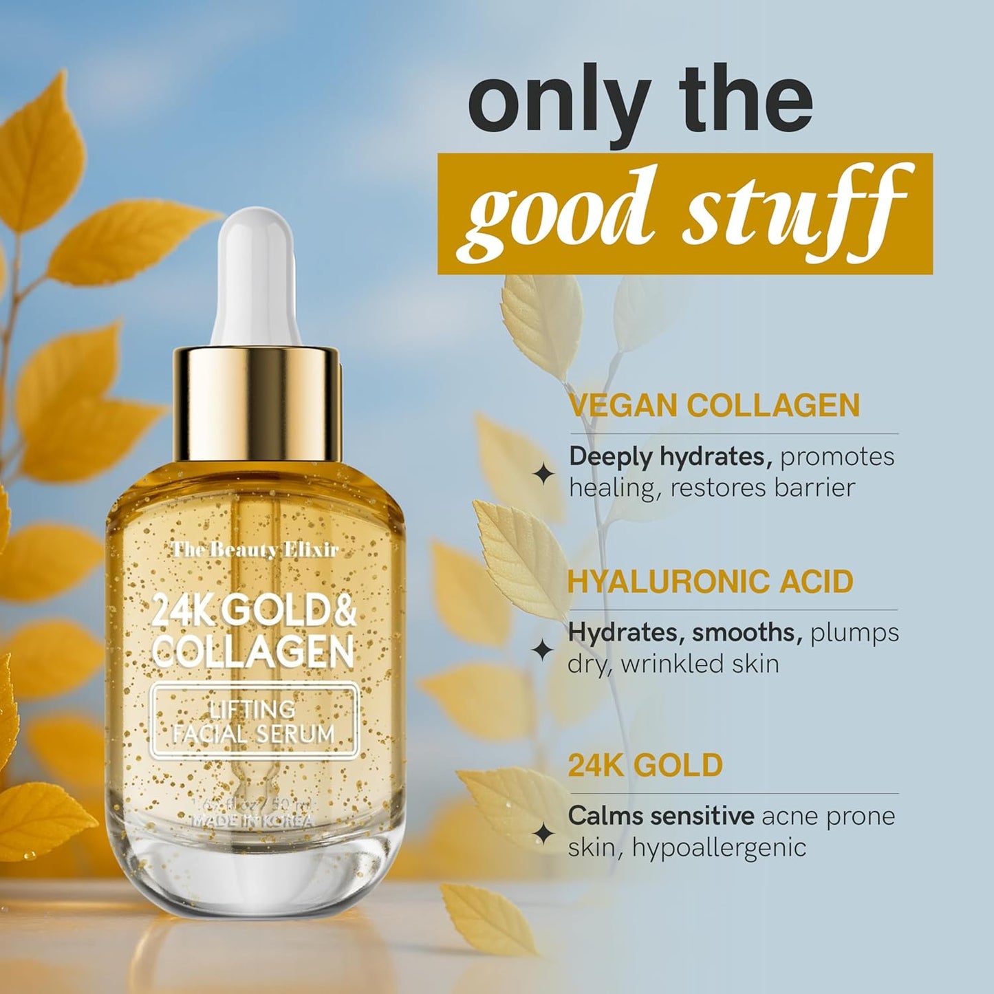 Collagen Serum For Face with 24k Gold - Dermatologist Tested - Anti Aging, Ultra Hydrating, Fine Lines & Wrinkle Treatment - Clean Beauty Korean Skin Care for All Skin Types - 1.69oz-Velvo Beauty