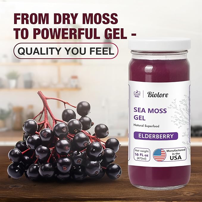 Biolore Sea Moss Gel - Elderberry 16oz, Wildcrafted Irish Seamoss with Essential Vitamins & Trace Minerals, Vegan Superfood Made in USA-Velvo Beauty