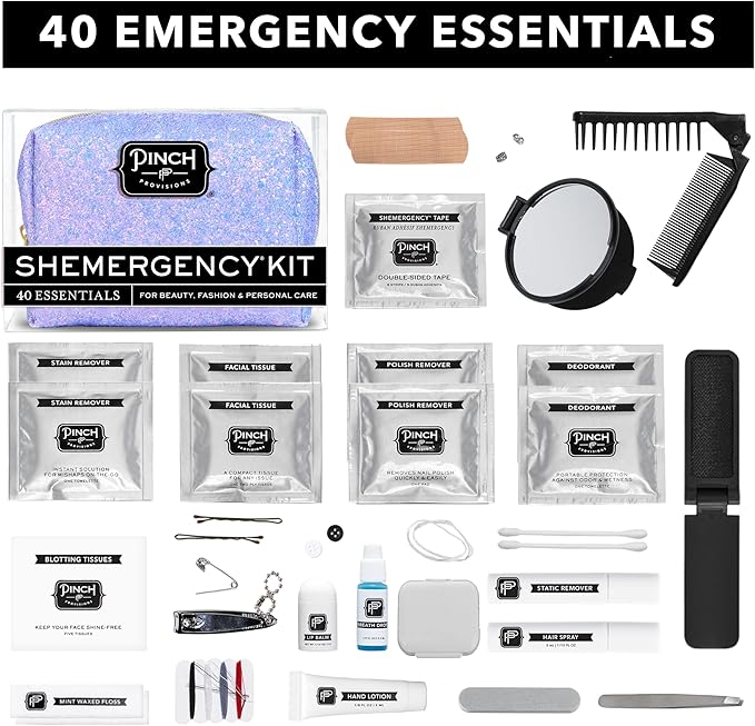 Pinch Provisions Shemergency Kit for Her, 40 Emergency Essential Items, Compact, Multi-Functional Pouch, Gift for Women, Birthday, Bachelorette Parties, and More!-Velvo Beauty