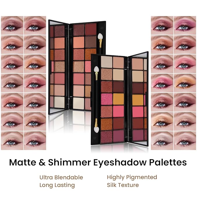 Makeup Present Set for Teen Girl Women, Travel Makeup Kit, Makeup Full Kit for Beginner, Makeup Bundle Include 2 Matte & Shimmer Eyeshadow Palettes, Liquid Glitter Eyeshadow & Eyeliner-Velvo Beauty