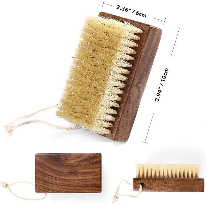 Luxury Natural Walnut Wood Boar Bristle Body Brush | Exfoliating & Detoxifying for All Skin Type | Sweeps Away Dead Skin Cells for Luminous, Smooth Skin | for Wet and Dry Use (Handheld)-Velvo Beauty
