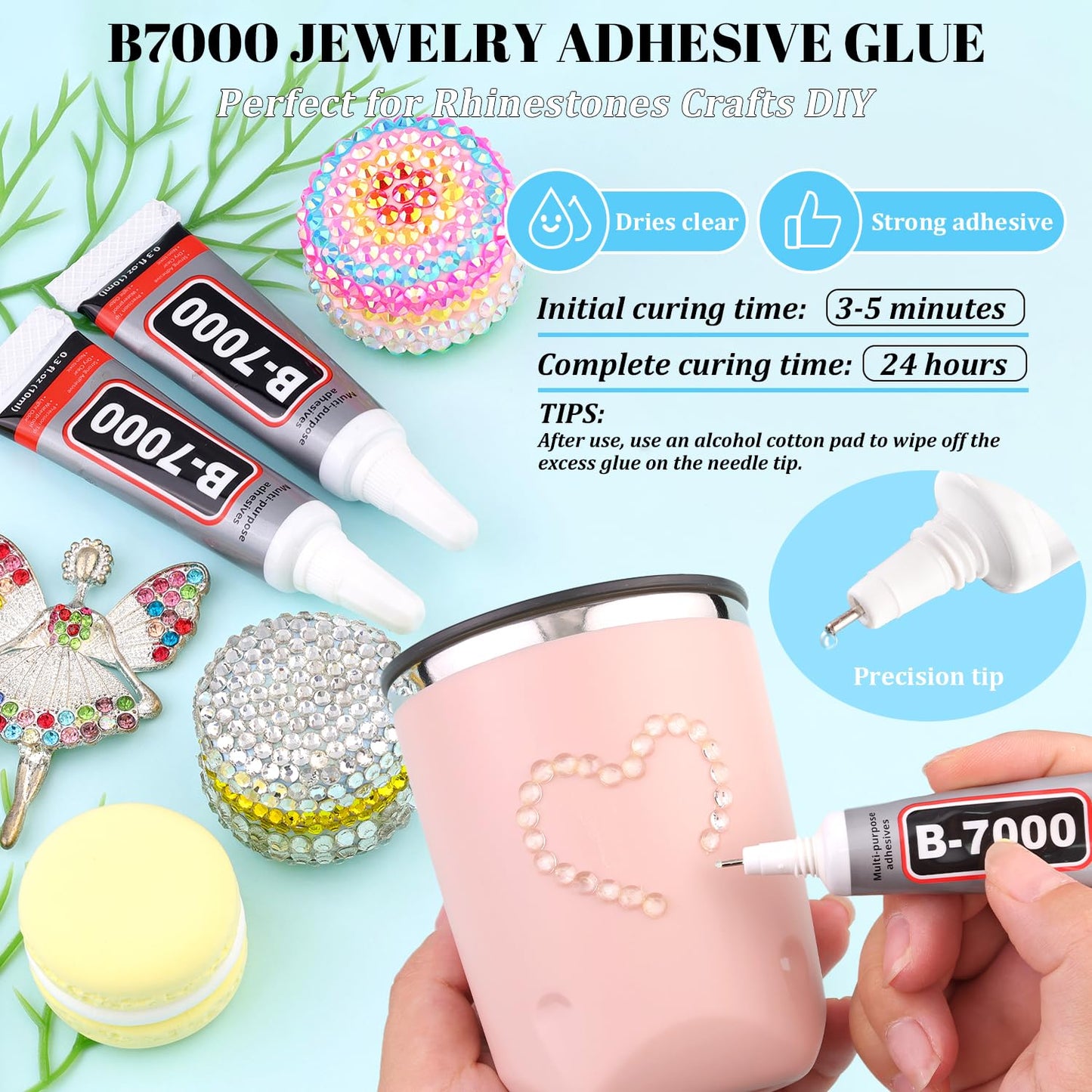 6000Pcs Resin Rhinestones for Bedazzling with 3Pcs B7000 Jewelry Glue, 1 Box Transparent Flatback Rhinestones for Crafting Crafts DIY, Crystals Gems for Clothing Shoes Tumblers Nail Art Makeup-Velvo Beauty