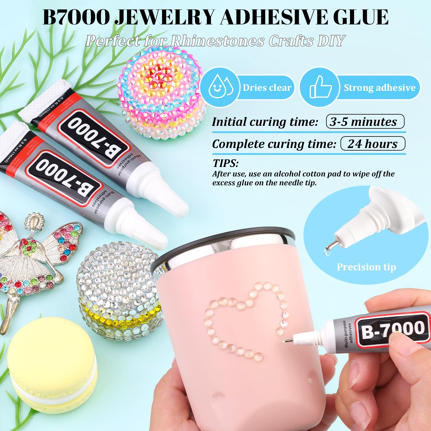 6000Pcs Resin Rhinestones for Bedazzling with 3Pcs B7000 Jewelry Glue, 1 Box Transparent Flatback Rhinestones for Crafting Crafts DIY, Crystals Gems for Clothing Shoes Tumblers Nail Art Makeup-Velvo Beauty