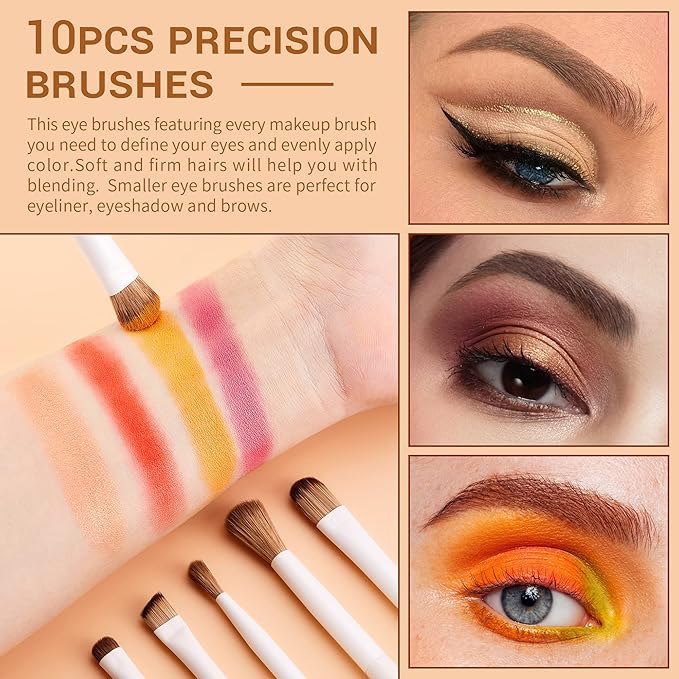 Jessup Precision Makeup Brushes 10Pcs Eye Makeup Brush Set Premium Synthetic Eyeshadow Concealer Eyeliner Eyebrow Blending Highlight Brush, Light Grey T330-Velvo Beauty