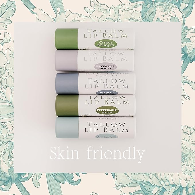 Organic Tallow Lip Balm (Peppermint) from Grass Fed Cows. Super hydrating with Tallow, Olive Oil, Honey, and Beeswax. Sustainable Cardboard Tubes & Hand Filled. Jumbo Size 0.5 oz.-Velvo Beauty