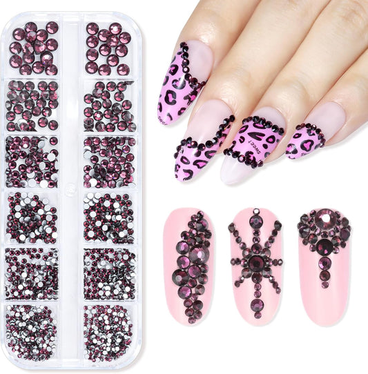 Makartt Dark Purple Nail Rhinestone Flatback Rhinestone Round Amethyst Crystal Glass Nail Charms Diamonds Nail Jewels Rhinestones for DIY Crafts Makeup Nail Art Supplies Accessories Christmas Gift-Velvo Beauty