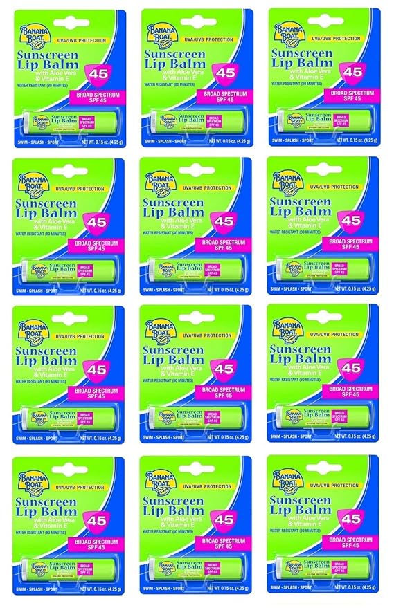Banana Boat Spf#45 Lip Balm Sunscreen 0.15 Ounce (12 Pieces) Strip (4ml)-Velvo Beauty