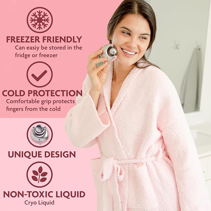 Cryo-Infused Ice Roller for Face Women Pack of 2 - Ergonomic Facial Ice Roller for Eyes, Cheeks, Nose, Mouth, Neck - Travel Freezer Face Depuffer Massager - Skincare Beauty Ice Globes for Face-Velvo Beauty