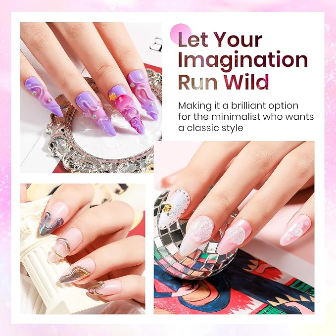 MIZHSE 2PCS Solid Builder Gel for Nails: 30g/1oz Clear & Pink Glitter Hard Gels for Nails 3D Gel with Dual Forms 3D Silicone Mold Soak off U V Builder Gels for Nail Art Manicure Home DIY-Velvo Beauty