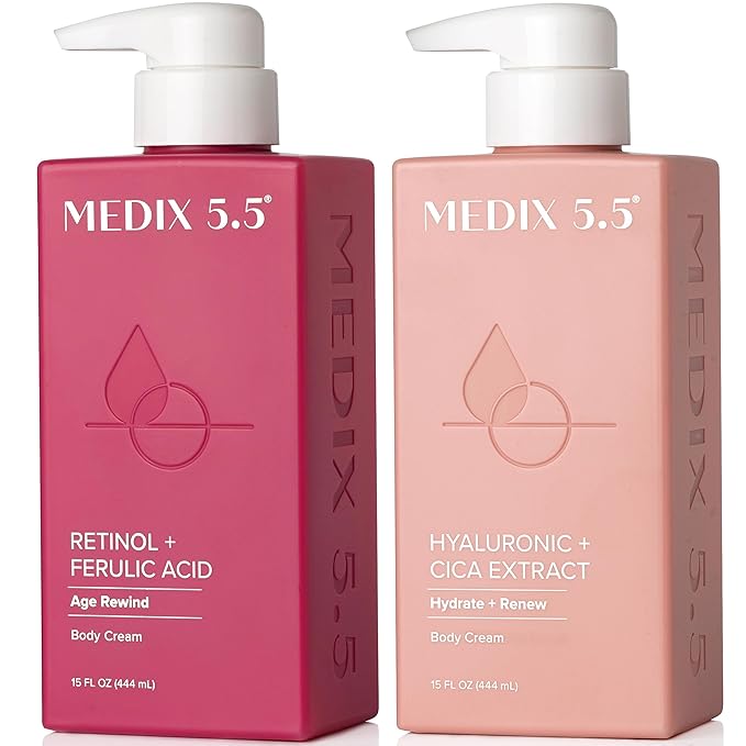 Medix 5.5 Retinol Body Lotion + Hyaluronic Acid Cream, Moisturizer Body & Face Lotion Set | Hydrating + Firming Lotion For Stretch Marks, Wrinkles, & Crepey Skin | Skin Care Products, 2pc Set-Velvo Beauty