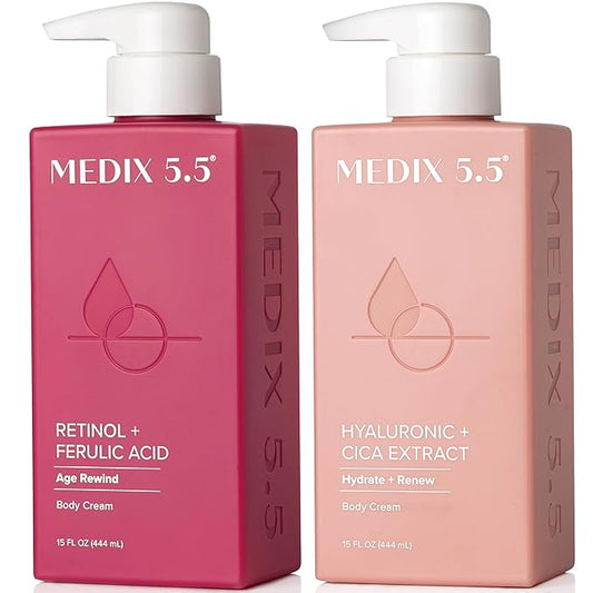 Medix 5.5 Retinol Body Lotion + Hyaluronic Acid Cream, Moisturizer Body & Face Lotion Set | Hydrating + Firming Lotion For Stretch Marks, Wrinkles, & Crepey Skin | Skin Care Products, 2pc Set-Velvo Beauty