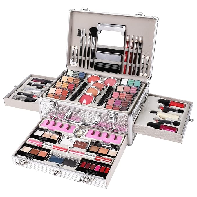 All in One Makeup Kit for Teens, 106 Pcs Professional Makeup Kit for Women Full Kit, Include Eyeshadow Palette, Lipstick Set, Concealer, Foundation, Lipgloss, Makeup Brush (White)-Velvo Beauty