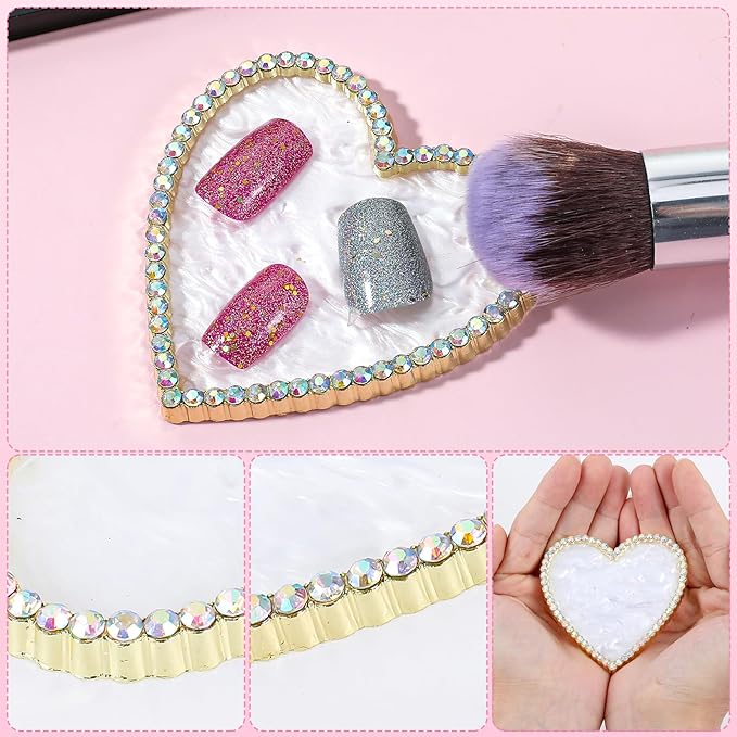 Sibba Resin Nail Art Palette, Golden Edge Nail Mixing Palette with Diamond, Polish Color Mixing Plate, Nail Holder Display Board, Heart Shape Cosmetic Mixing Tools for Women and Girls(White)-Velvo Beauty