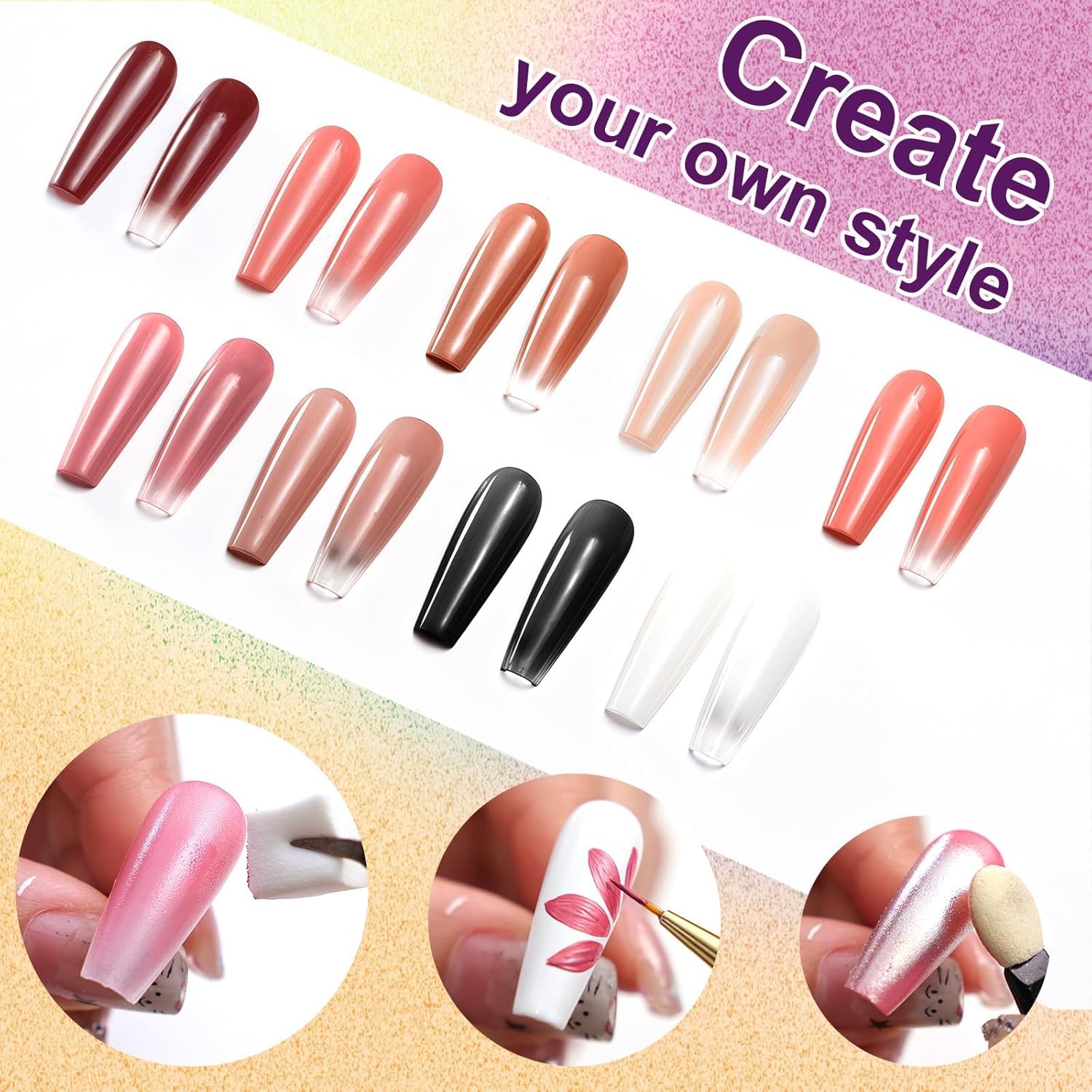 Gradient Painting Gel, 9 Colors Ombre Gel Nail Polish Include Almond Nude Black&White Sponging for Pigment Pat Kit Aura Nails, French Manicure DIY Terracotta Blush Set-Velvo Beauty