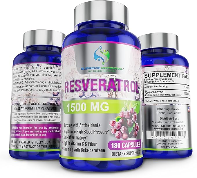 100% Pure Resveratrol Extract for Anti-Aging & Heart Health - 1500mg Maximum Strength (1)-Velvo Beauty