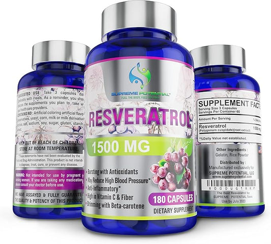 100% Pure Resveratrol Extract for Anti-Aging & Heart Health - 1500mg Maximum Strength (1)-Velvo Beauty