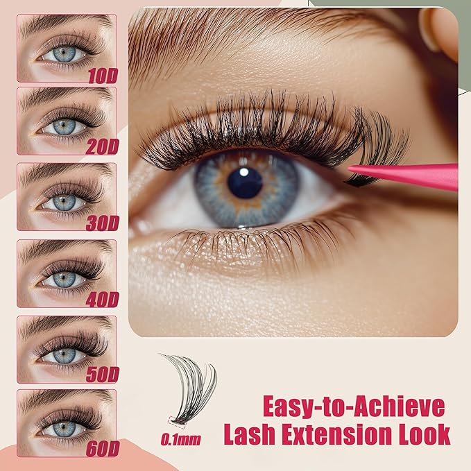 Lash Clusters 600PCS Lashes - Wispy Lash Clusters 10D 20D 30D+40D50D60D Individual Lashes Clusters D Curl Lash Extension 8-16MM Eyelash Clusters with Lash Bond and Seal-Velvo Beauty