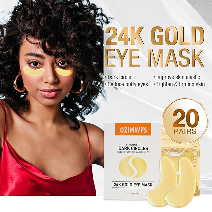 Organic 24K Gold Eye Mask with Collagen. Treatments reduce Puffy Eyes and Dark Circles Reduce Wrinkles and Fine lines-Velvo Beauty