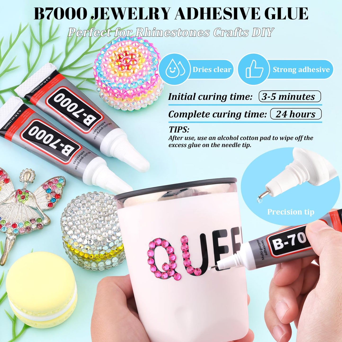 6000Pcs Resin Rhinestones for Bedazzling with 3Pcs B7000 Jewelry Glue, 1 Box Hot Pink Flatback Rhinestones for Crafting Crafts DIY, Crystals Gems for Clothing Shoes Tumblers Nail Art Makeup-Velvo Beauty