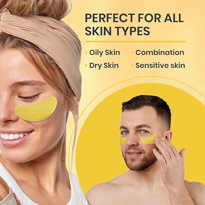 24k Gold Under Eye Patches for Puffy Eyes (7 Pairs) – Gold Foil Under Eye Masks for Dark Circle with Betaine, Hyaluronic Acid – Skincare Eye Bags Patches Treatment for Men & Women-Velvo Beauty