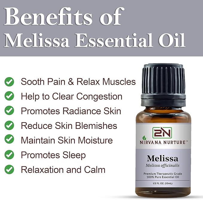 Melissa Essential Oil 100% Pure Premium Therapeutic Grade, Undiluted - Aromatherapy Diffuser for Calm and Relaxation, Skin Care, Hair Care-Velvo Beauty