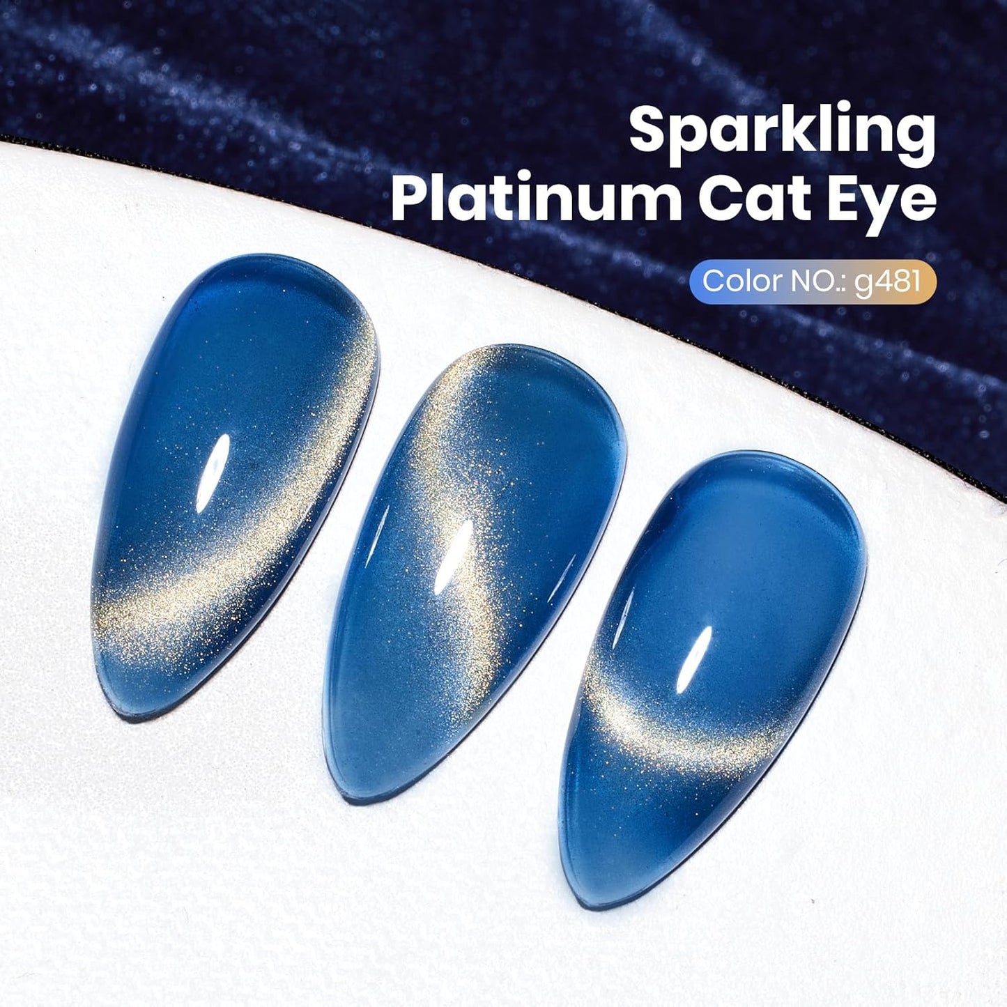 Beetles Blue Cat Eye Gel Nail Polish - Frosted Sapphire Cat Eye Gel Polish, 15ML Gold Powder Blue Glitter Fall Gel Polish Magnetic Shimmer Effect Soak Off UV Nail Art Design Manicure Gifts for Women-Velvo Beauty