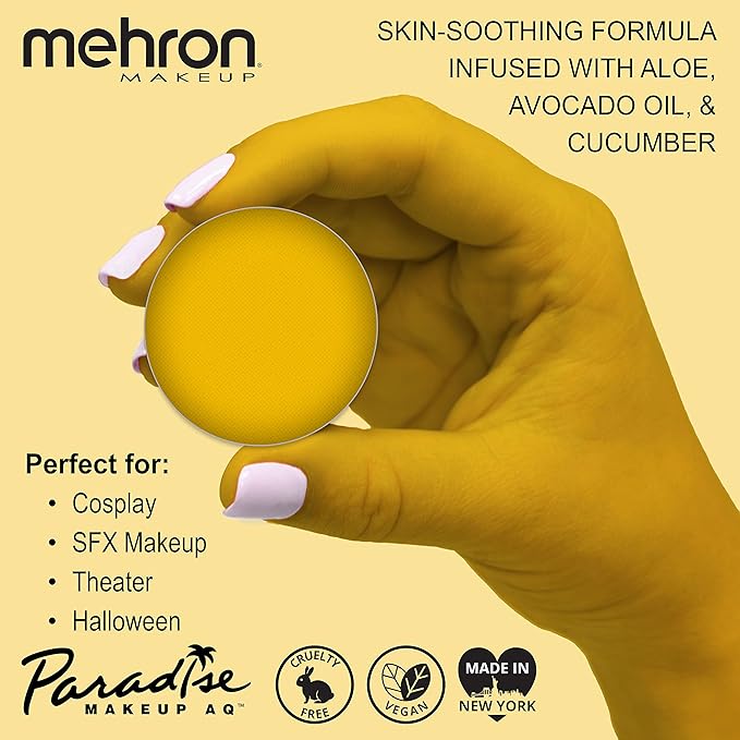 Mehron Makeup Paradise Makeup AQ Refill Size | Face & Body Painting, Beauty, Cosplay, and Halloween | Water Activated Face Paint, Body Paint, Cosplay Makeup .25 oz (7 ml) (Yellow)-Velvo Beauty