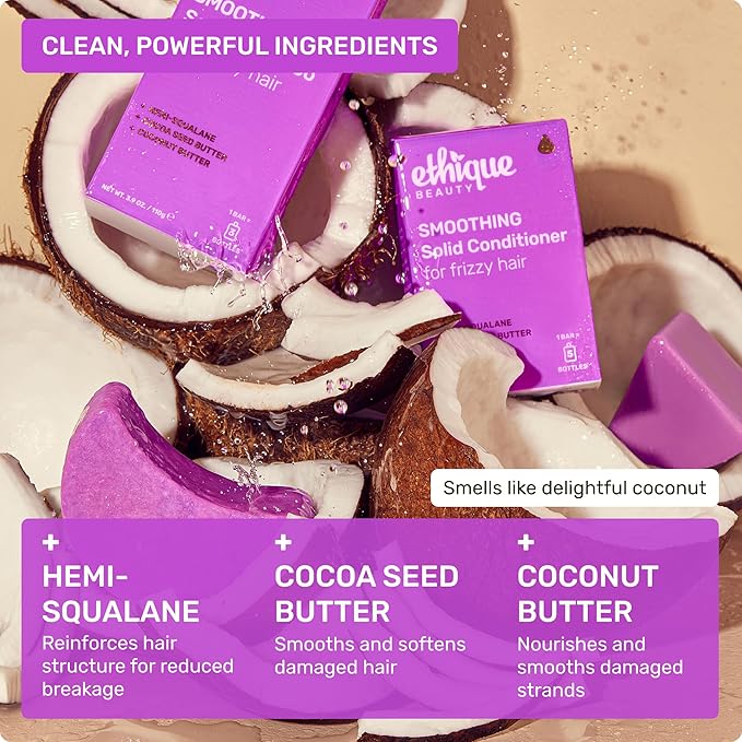 Ethique Smoothing Shampoo Bar for frizzy hair with Coconut Butter - Plastic-Free, Cruelty-Free, Vegan, 3.88 oz - Formerly Frizz Wrangler-Velvo Beauty