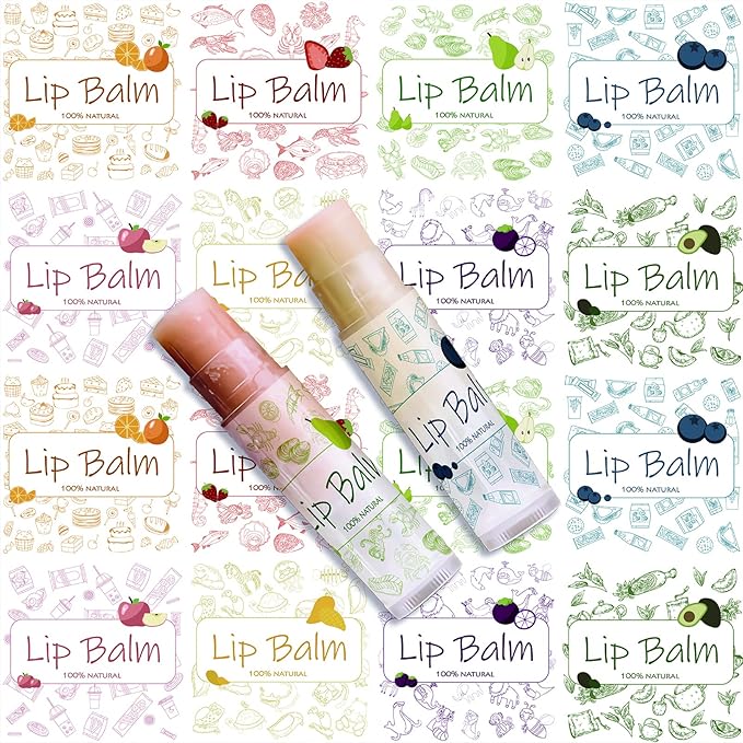 CRASPIRE Lip Balm Labels 80pcs Homemade Lip Balm Labels 2” Clear Lip Balm Labels for Tubes Printable Waterproof Lip Balm Stickers Labels for Lip Balm Handcream Candle Container（Food Logo）-Velvo Beauty