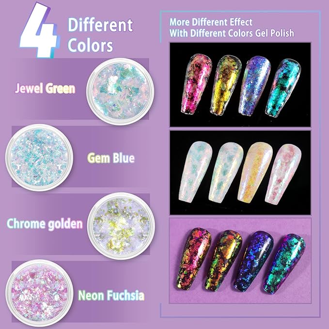 Allstarry 4 Colors Chameleon Flakes, Premium Sparkle Colorshift Pigment Powder for Epoxy Resin Slime Tumbler Making DIY Project Scrapbook Makeup Nail Art Paint Decoration-Velvo Beauty