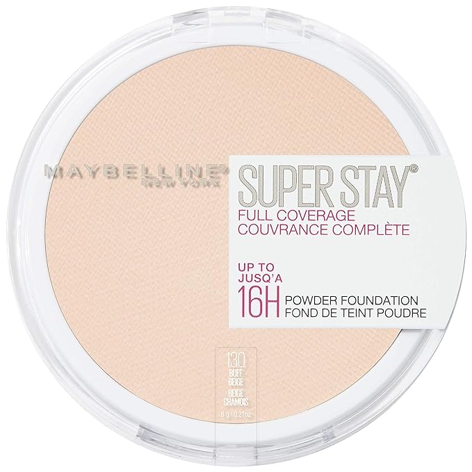 Maybelline Super Stay Full Coverage Powder Foundation Makeup, Up to 16 Hour Wear, Soft, Creamy Matte Foundation, Buff Beige, 1 Count-Velvo Beauty
