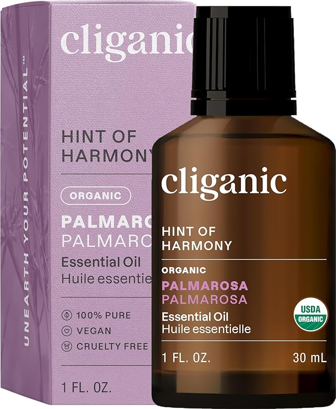 Cliganic USDA Organic Palmarosa Essential Oil, 1oz - 100% Pure Natural Undiluted for Aromatherapy | Non-GMO (Packaging May Vary)-Velvo Beauty