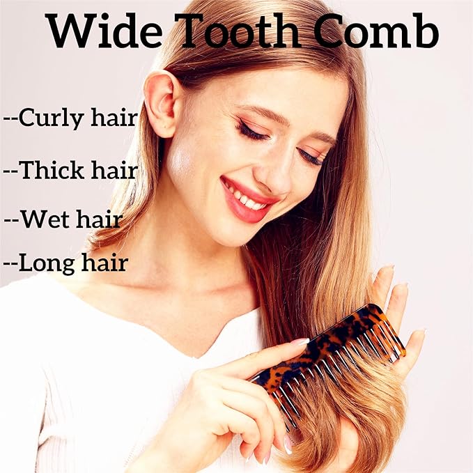 Fsmiling Wide Tooth Comb Large Detangling Comb Cellulose Detangler Comb for Women Thick Curly Wavy Wet Dry Hair 2 Pack,Tortoise shell-Velvo Beauty