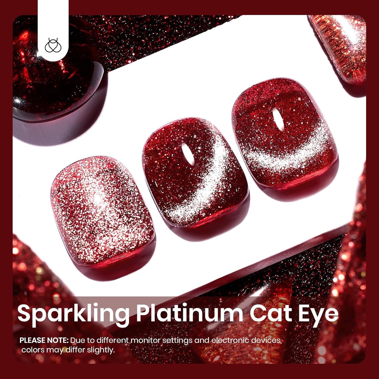 Beetles Red Cat Eye Gel Nail Polish, 15ml Glitter Nail Polish with Magnet Gel Soak Off UV LED Nail Lamp Reflective Nail Art DIY Home Manicure Design Gift for Women-Velvo Beauty