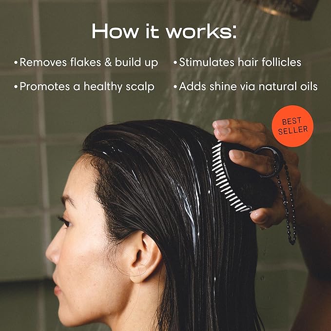 Jupiter Exfoliator Brush for Removing Dandruff and Build-Up, Detangling Scrubber for Wet or Dry Hair, Supports Circulation and Growth, Suitable for All Hair Types, Black-Velvo Beauty