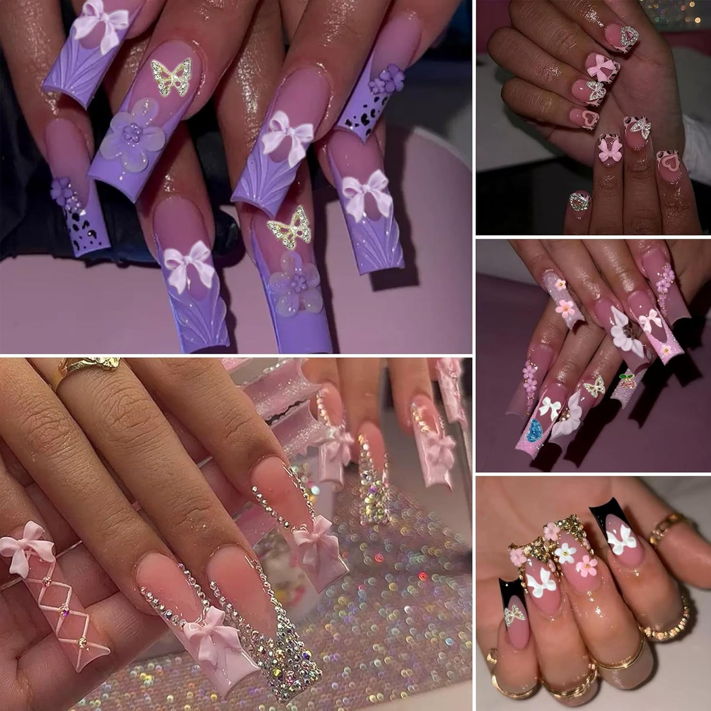 3D Colorful Flower Nail Charms, Flatback Pearl Bow Nail Charms and Gems, Alloy Cherry Butterfly Charms for Nails Design, Gold Caviar Beads Nail Rhinestones Manicure Charms for Practical DIY Tools-Velvo Beauty