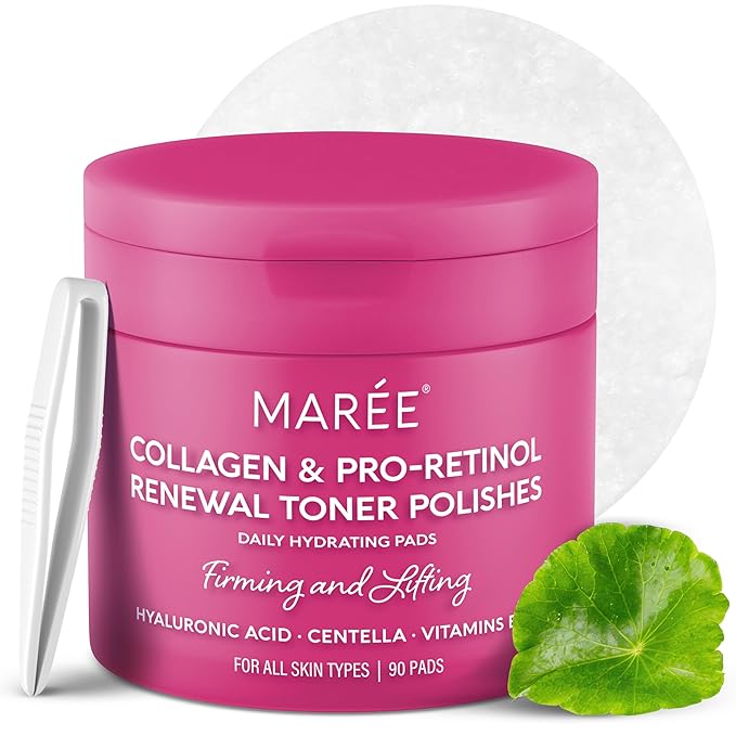 MAREE Collagen Toner Polishes - Toner Pads with Retinol - Minimizing Wrinkle Zero Pore Pads - Hydrating Toning Collagen Ampoule Pad with Retinol & Centella - Anti Aging Brightening Wipes-Velvo Beauty