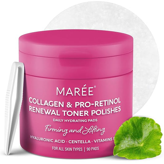 MAREE Collagen Toner Polishes - Toner Pads with Retinol - Minimizing Wrinkle Zero Pore Pads - Hydrating Toning Collagen Ampoule Pad with Retinol & Centella - Anti Aging Brightening Wipes-Velvo Beauty