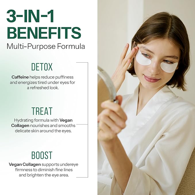 Under Eye Patches For Puffy Eyes and Dark Circles - Caffeine, Collagen & Zeolite - 3-in-1: Detox, Treat, Boost - Dermatologist Tested, Anti-Aging, Anti wrinkle Patches- 10 Pairs-Velvo Beauty