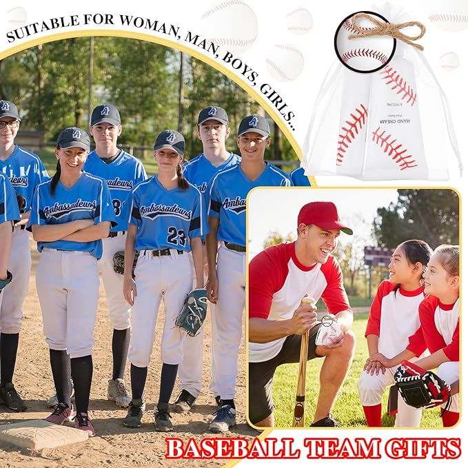 144 Pcs Baseball Lip Balm Hand Cream Set Baseball Party Supply, Include 36 Baseball Lip Balm 36 Moisturizing Hand Cream 36 Baseball Bag 36 Baseball Card and Rope for Baseball Accessories Gifts-Velvo Beauty